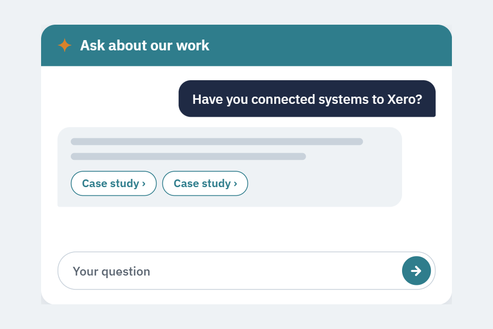 The Ask about our work chat answering a question with links to case studies